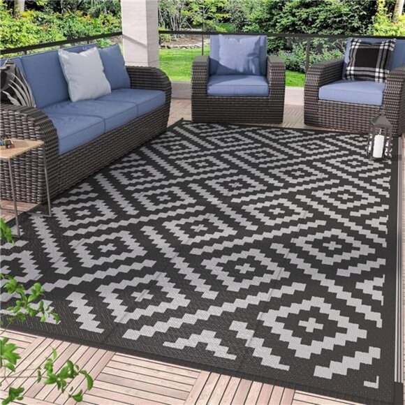 Outdoor Rug for Patio Clearance,6'x9' Waterproof Mat,Reversible Plastic Rugs